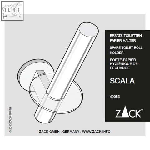 Silver cylindrical spare toilet roll holder with circular base made of polished stainless steel by zack gmbh