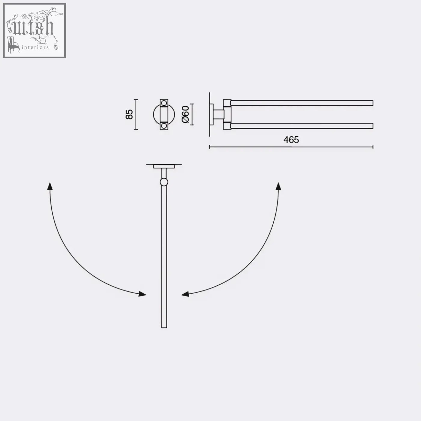Zack Scala swivelling towel rail is a modern stainless steel double-bar towel holder with a polished metallic finish