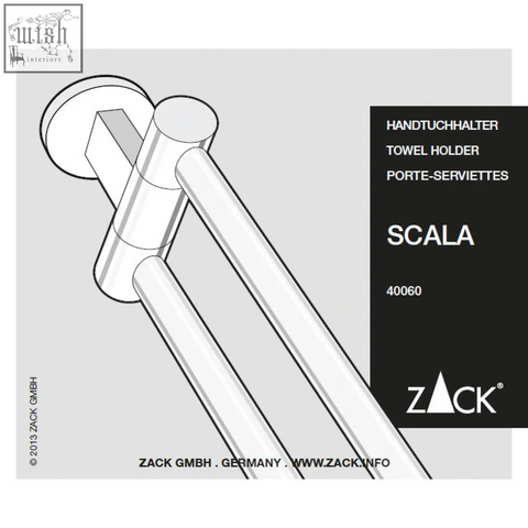 Silver metallic Zack Scala swivelling towel holder with three parallel bars in polished stainless steel design