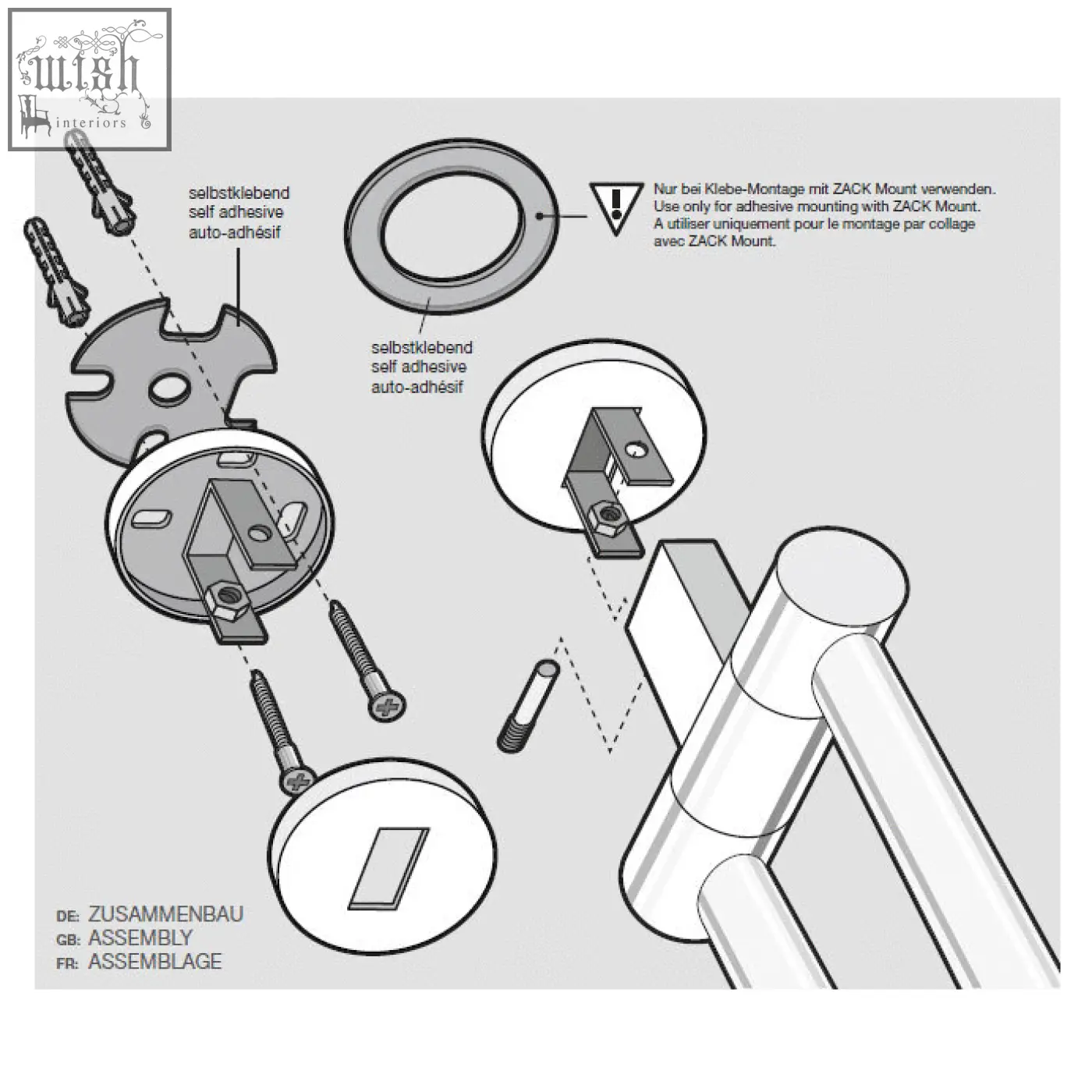 Components of zack scala polished stainless steel swivelling towel rail wall bracket for towel holder assembly