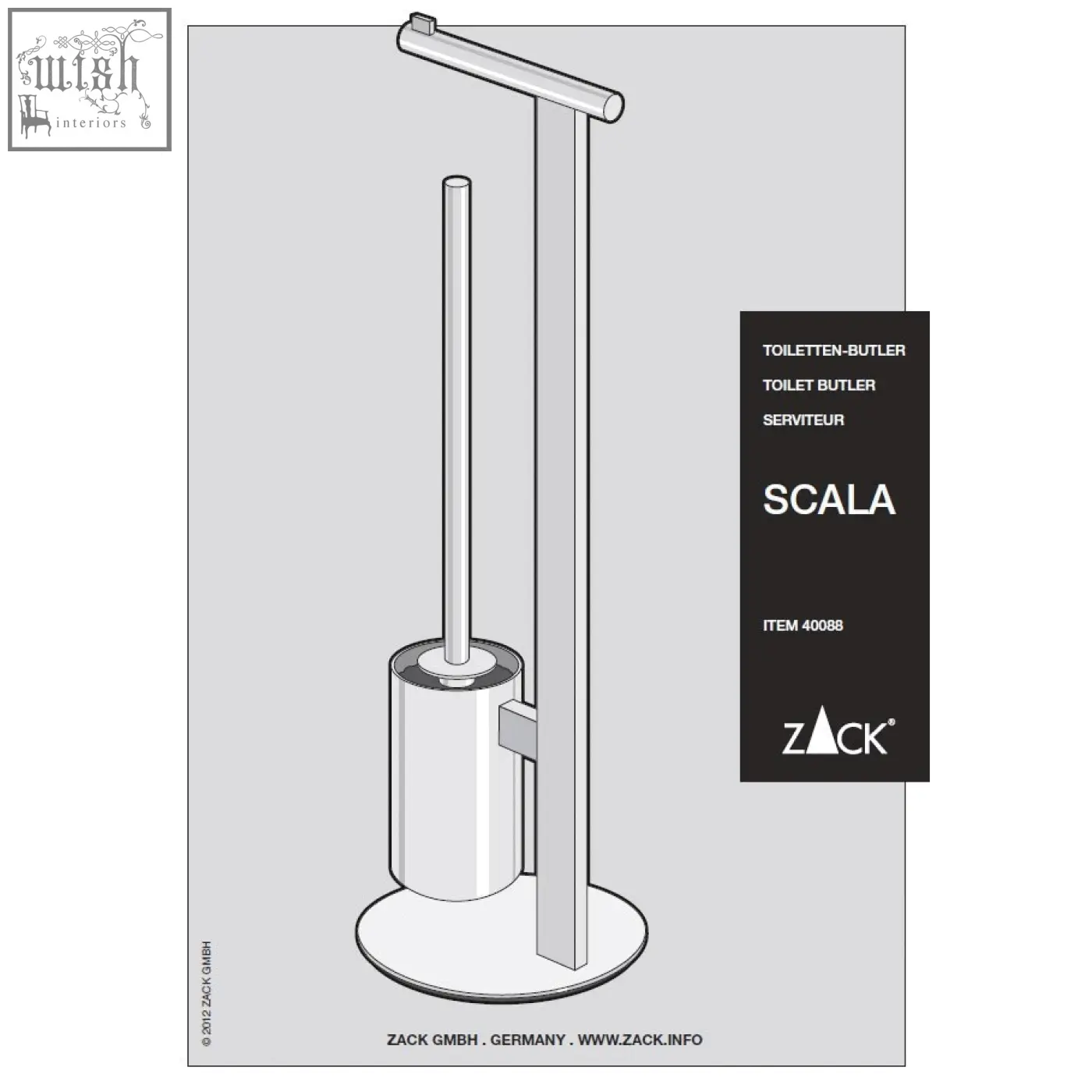 Silver-toned metal toilet butler with sleek modern design and cylindrical base for scala toilet bathroom use