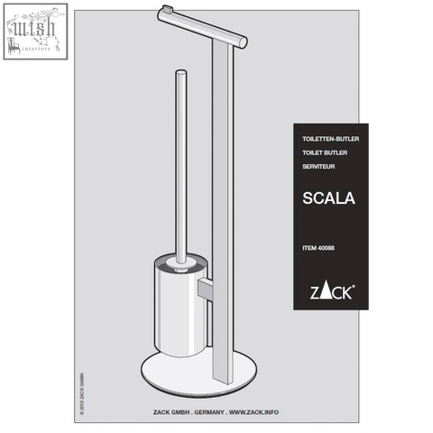 Silver-toned metal toilet butler with sleek modern design and cylindrical base for scala toilet bathroom use