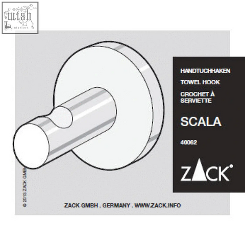 Silver metallic scala towel hook with circular base and stainless steel stem for premium bathroom organisation