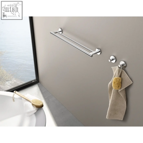 Chrome finished scala towel hook double towel rack in polished stainless steel for premium bathroom organisation