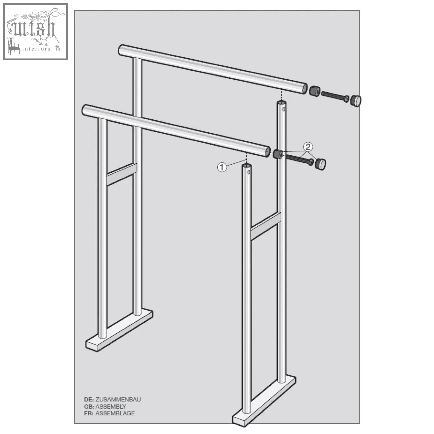 Silver metal double-bar stainless steel scala towel stand with minimalist design and sturdy base for hanging towels