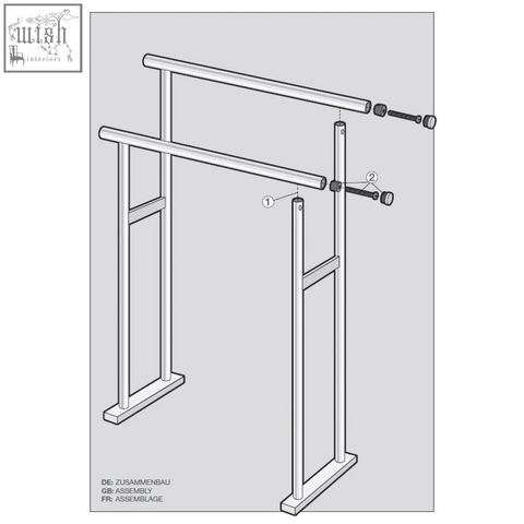 Silver metal double-bar stainless steel scala towel stand with minimalist design and sturdy base for hanging towels