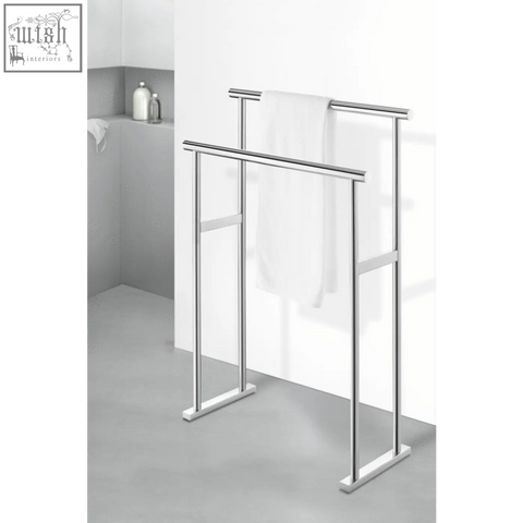 Modern chrome finished scala towel stand stainless steel double tier towel rack with sleek minimalist design