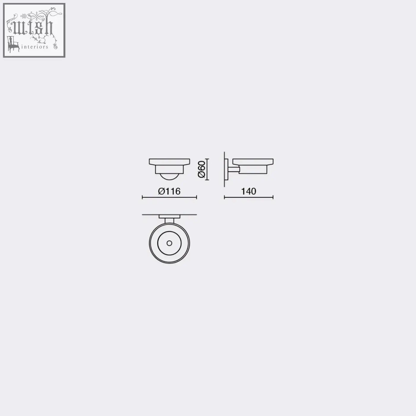Minimalist ceiling light fixture with circular flat design and precise dimensions for scala soap dish stainless steel