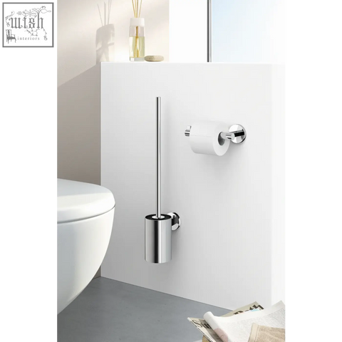 Chrome-finished scala toilet brush holder in polished stainless steel with sleek cylindrical design and wall-mounted bracket