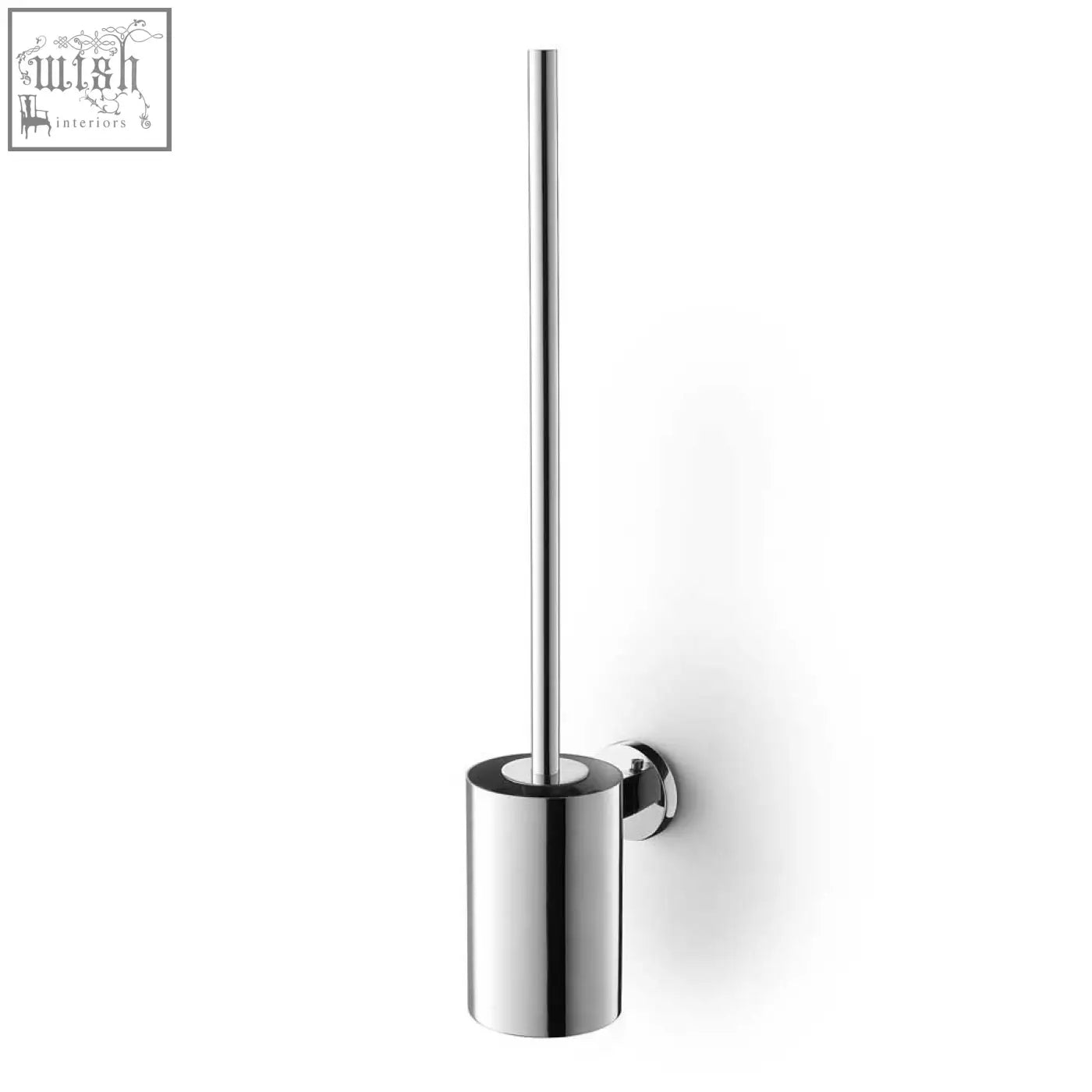 Chrome finished scala toilet brush wall-mounted holder with sleek cylindrical stainless steel base and slim handle