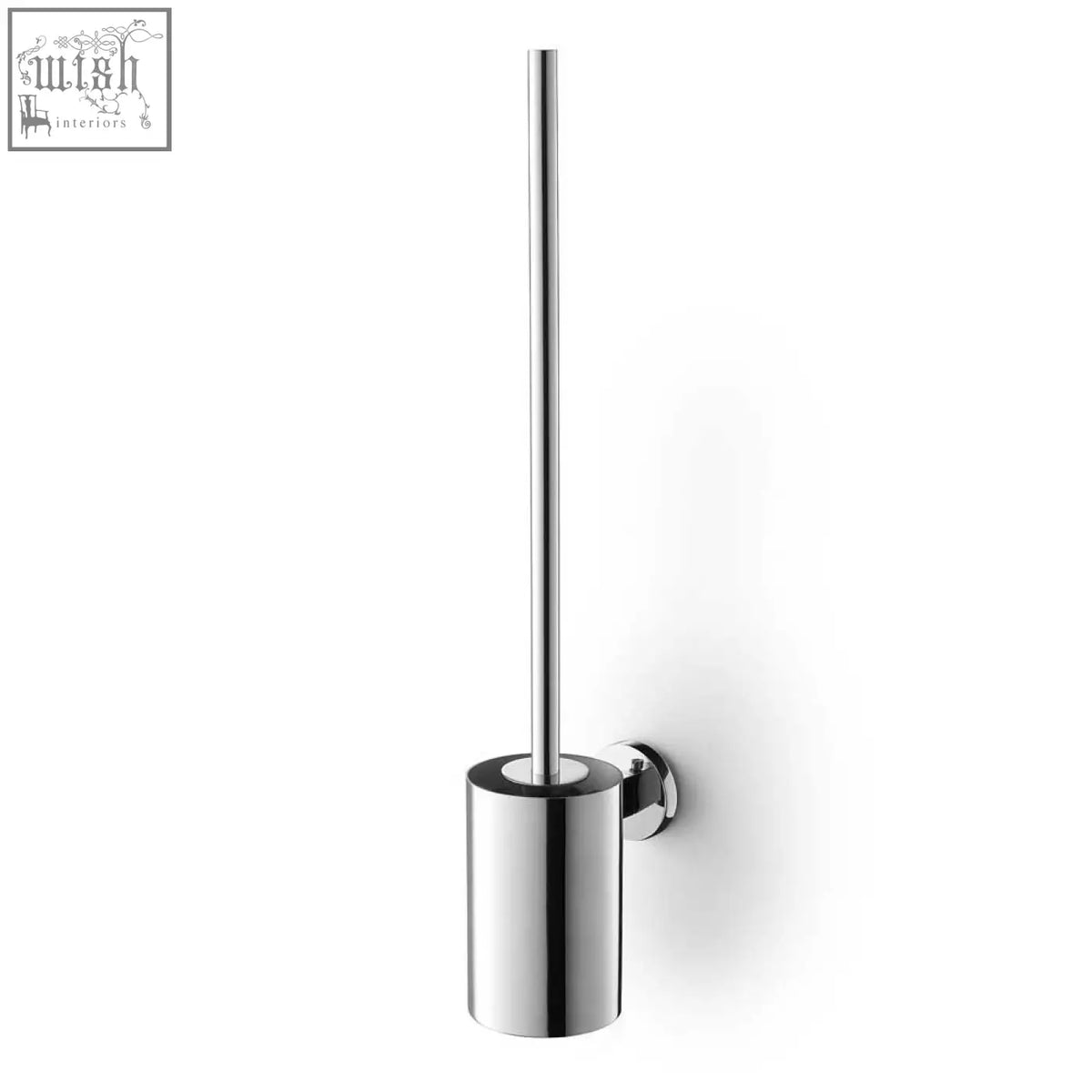 Chrome finished scala toilet brush wall-mounted holder with sleek cylindrical stainless steel base and slim handle