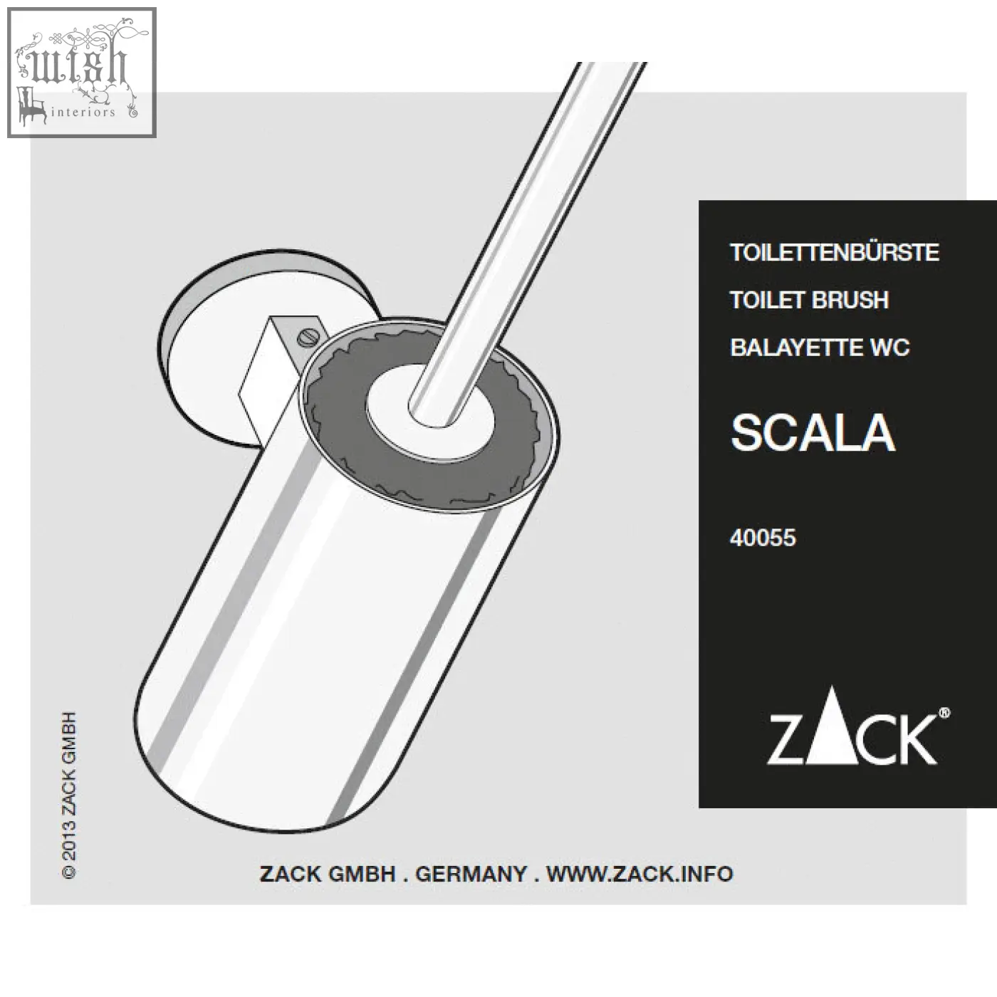 Shiny chrome-finished scala toilet brush holder in stainless steel with sleek wall-mounted design for bathroom hygiene