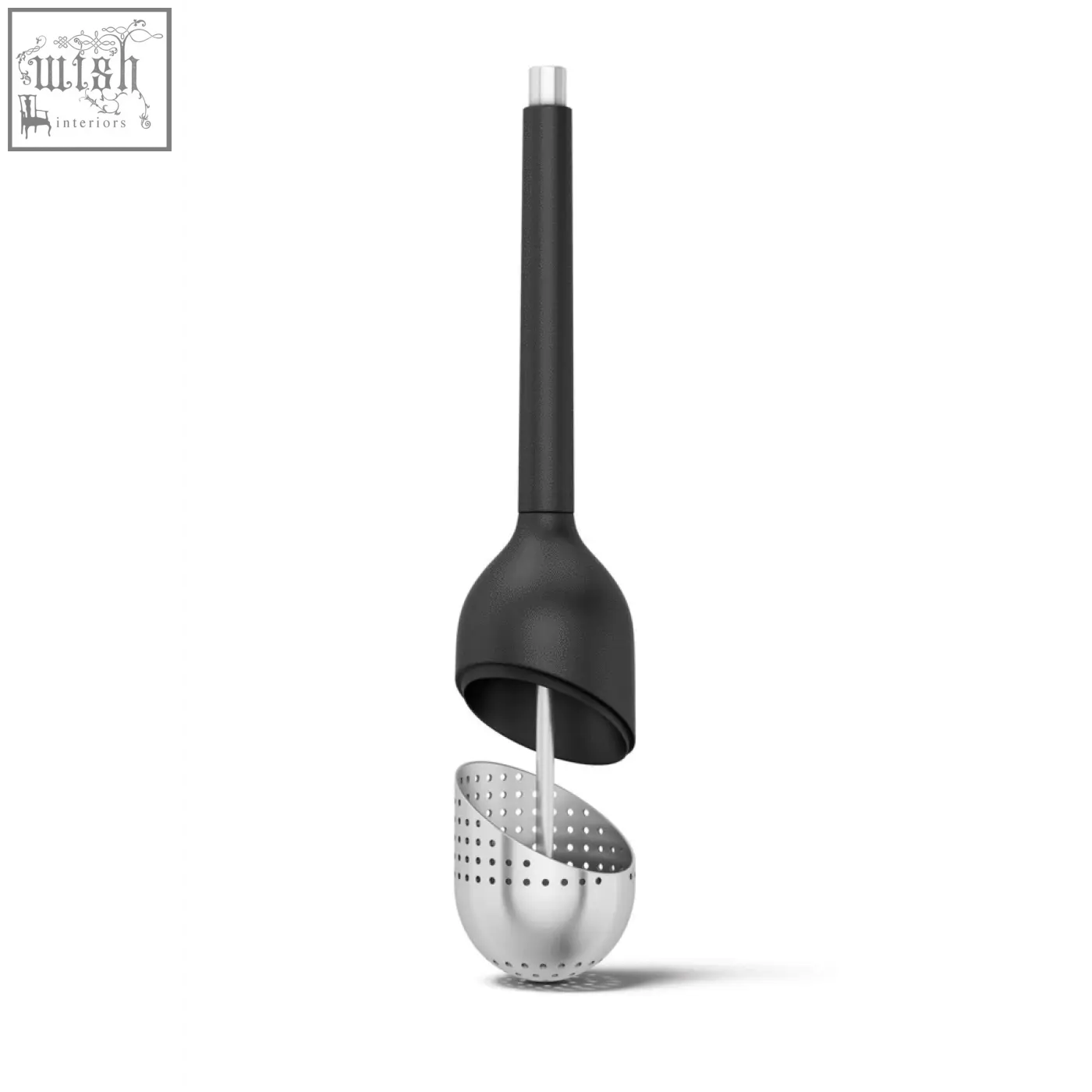 Black and stainless steel zack tamio tea ball stick with perforated bowl for easy tea straining and draining liquids
