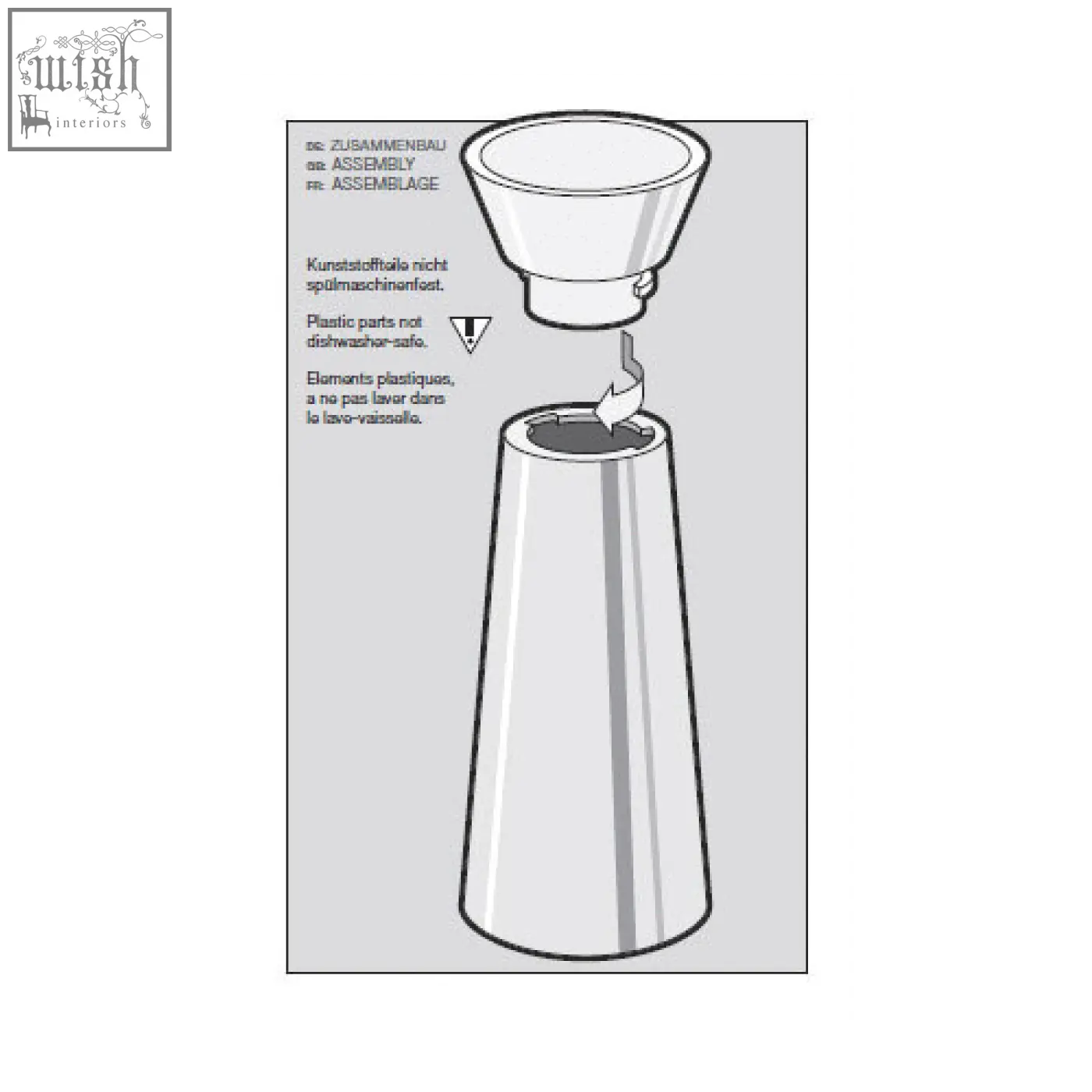 Silver plastic blender jar with matching lid for blending and mixing shown with zack taris brushed stainless steel candle holder