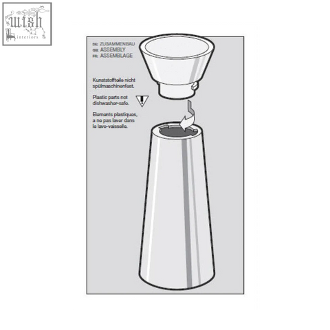 Silver plastic blender jar with matching lid for blending and mixing shown with zack taris brushed stainless steel candle holder