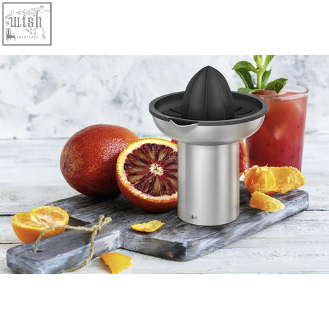 Stainless steel zack tavos premium manual citrus juicer with black conical reamer and drip spout 345g