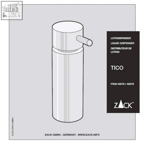 Silver-toned tico soap dispenser made of polished stainless steel with a sleek design and side nozzle for easy dispensing