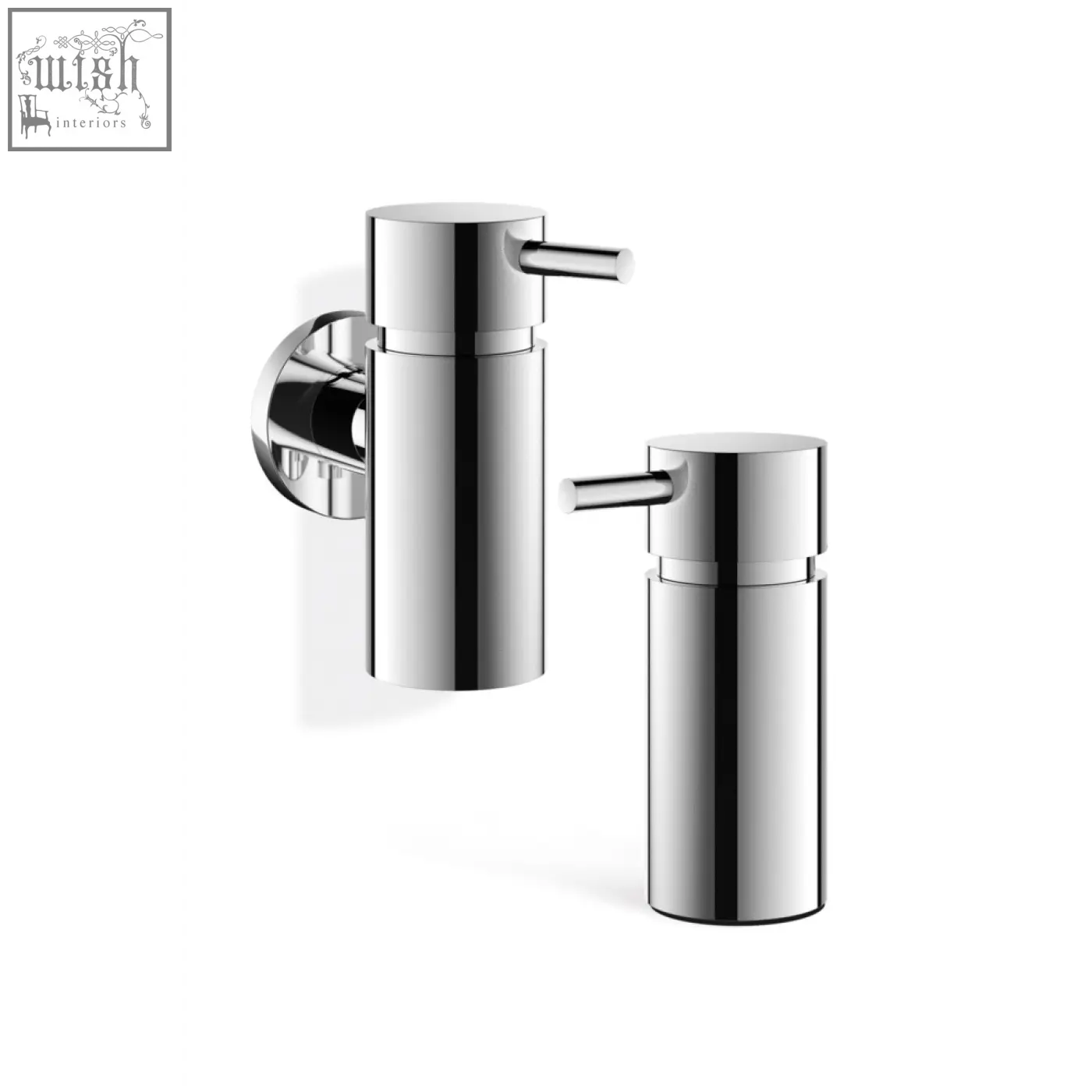 Chrome finished stainless steel tico soap dispenser wall mounted and freestanding with sleek cylindrical design