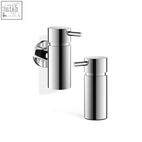 Chrome finished stainless steel tico soap dispenser wall mounted and freestanding with sleek cylindrical design