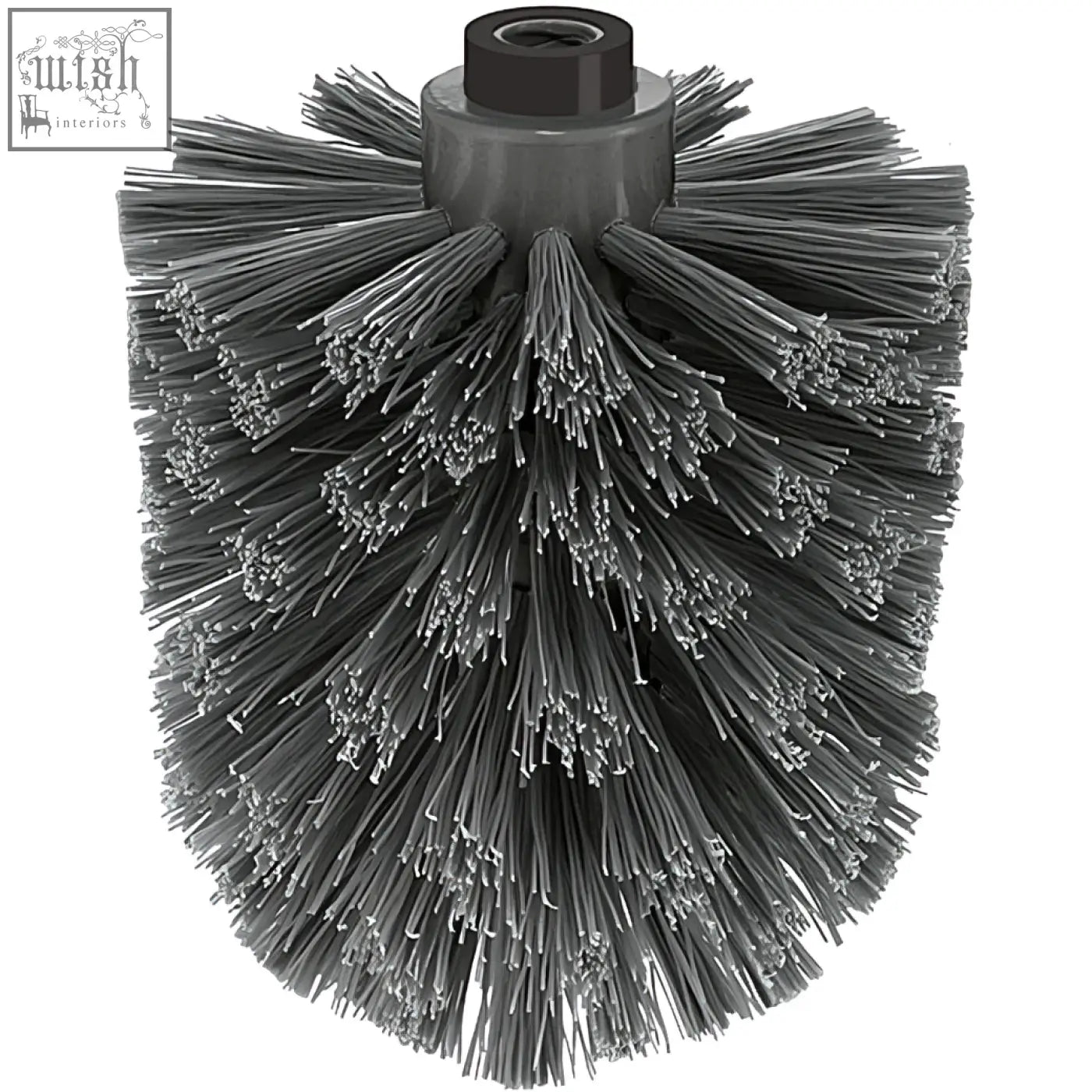 Gray bristle brush head with black plastic handle attachment for zack brush sets and toilet brush replacement