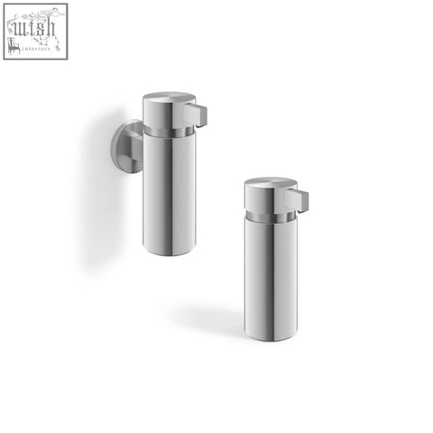 Modern chrome-finished wall-mounted and freestanding soap dispensers with sleek brushed stainless steel bodies