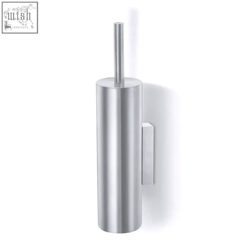 Zack tubo stainless steel toilet brush set silver cylindrical wall-mounted holder with brushed metal finish