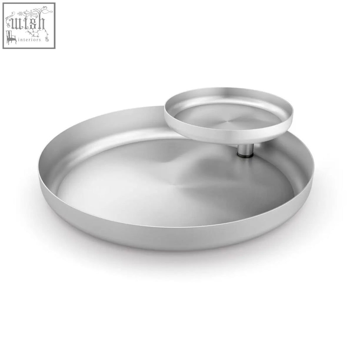 Silver metallic matt brushed stainless steel two-tier bowl from Zack Tweo with sleek modern design weighing 1.162kg