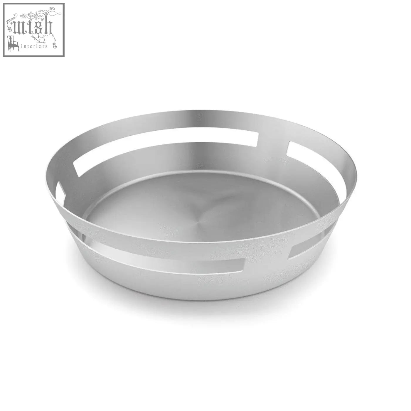 Silver matt brushed stainless steel fruit bowl with horizontal slits zack vareo premium german design