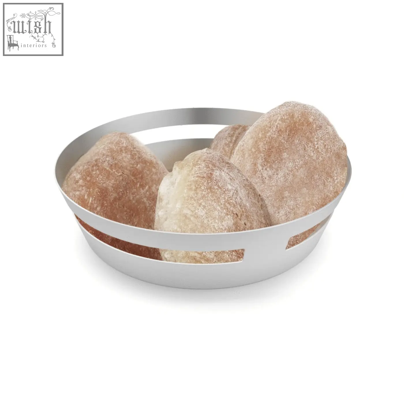 Zack Vareo stainless steel bread and fruit bowl with matt brushed finish and sleek silver-toned minimalist design