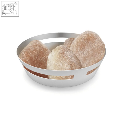 Zack Vareo stainless steel bread and fruit bowl with matt brushed finish and sleek silver-toned minimalist design