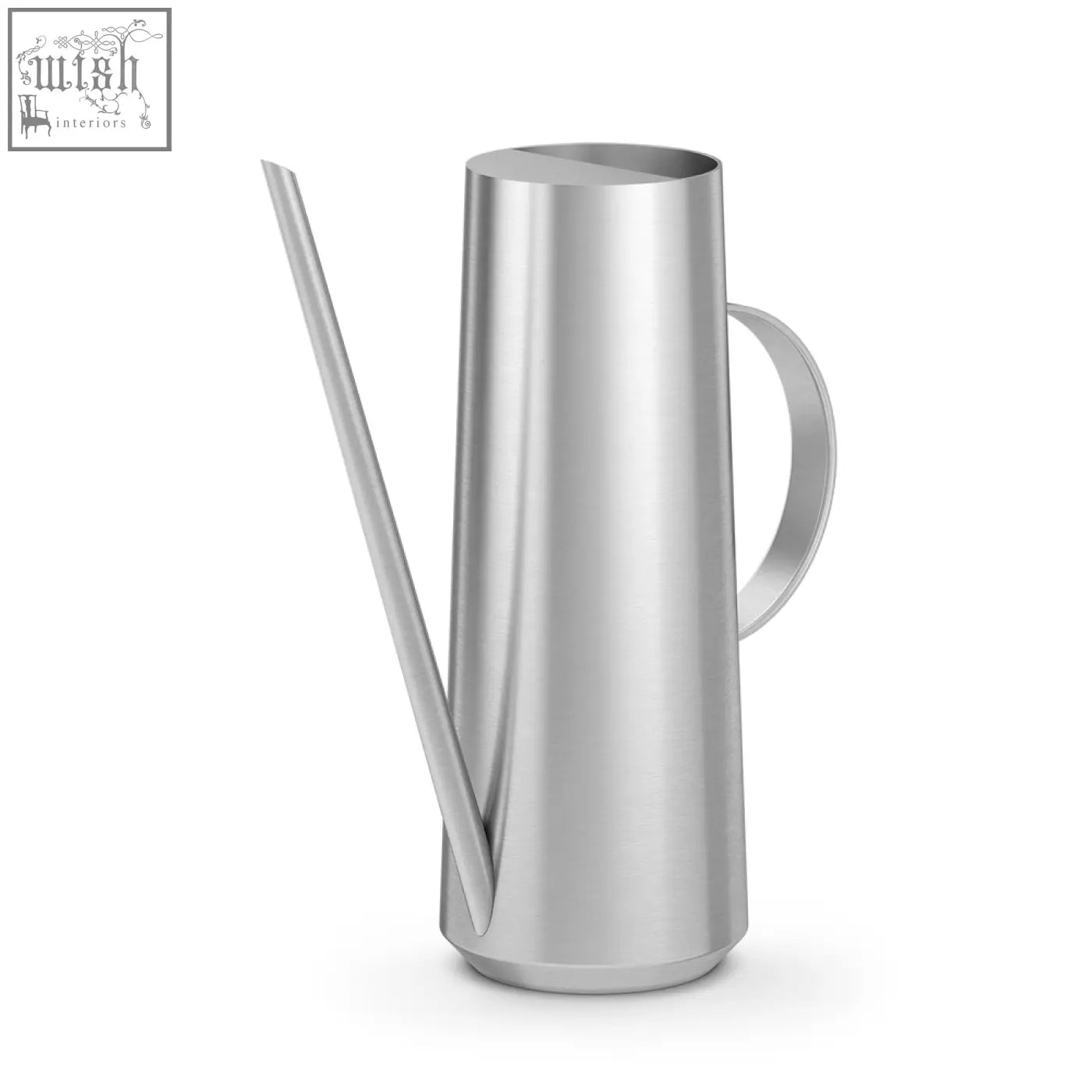 Silver brushed stainless steel pourer with a long spout for plant care from zack vergio premium watering can