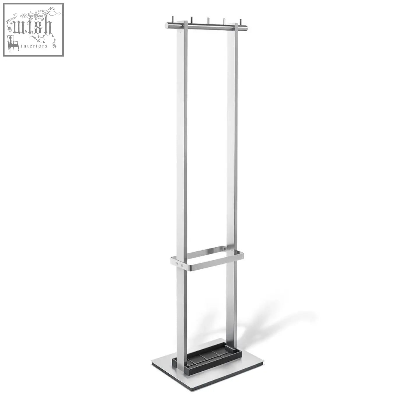 Zack vestor premium brushed stainless steel coat stand with modern umbrella holder and black rubberized base for stability