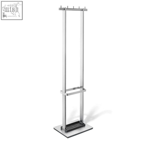 Zack vestor premium brushed stainless steel coat stand with modern umbrella holder and black rubberized base for stability