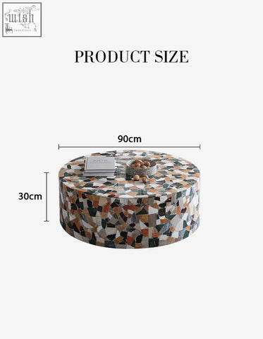 Zahra modern coffee table with a circular mosaic marble surface in black white beige and brown perfect for any space