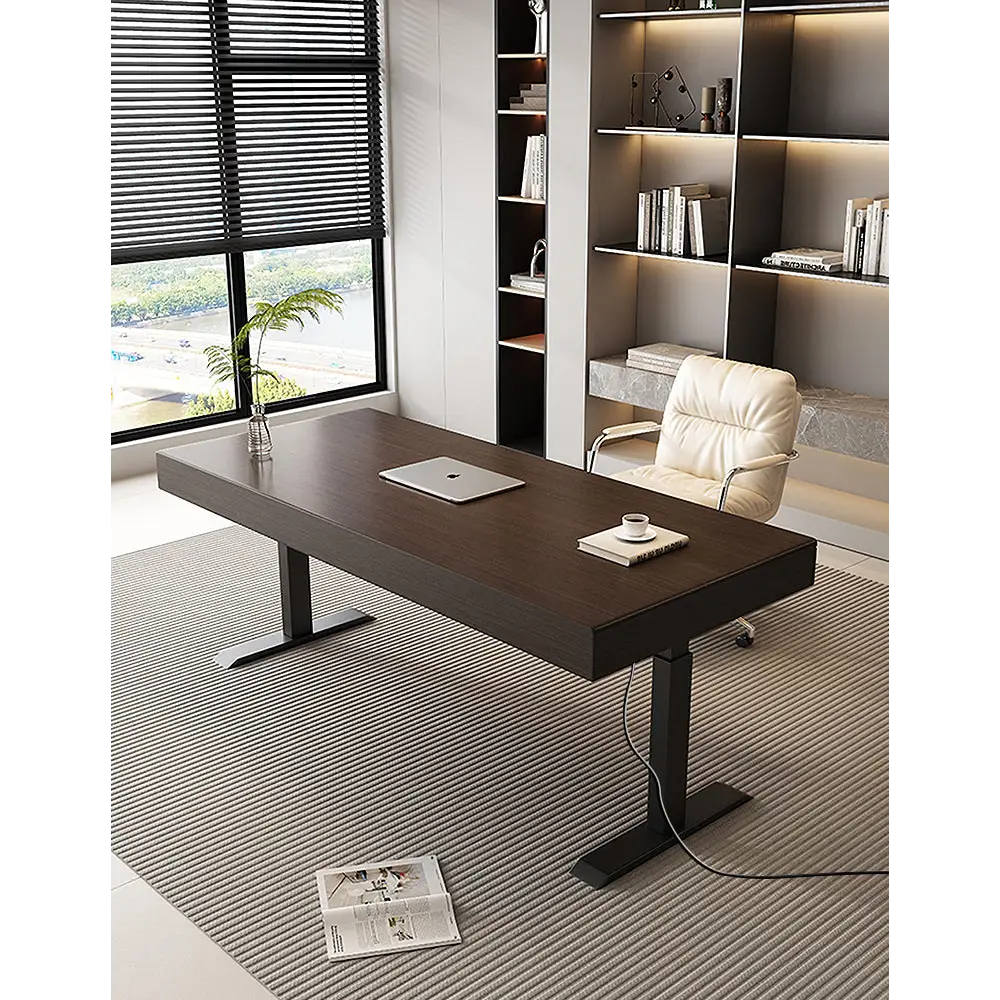 Zain Electric Standing Office Desk With Storage Solid Wood