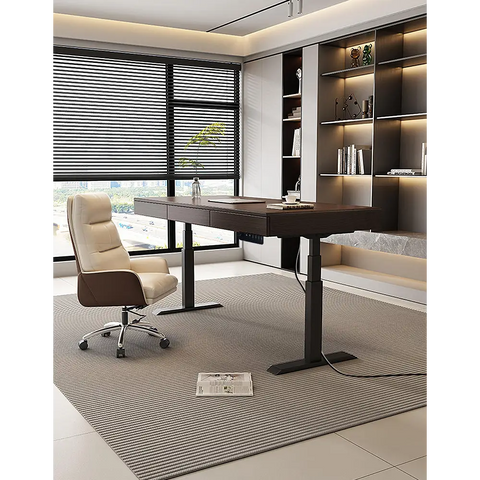 Zain Electric Standing Office Desk With Storage Solid Wood