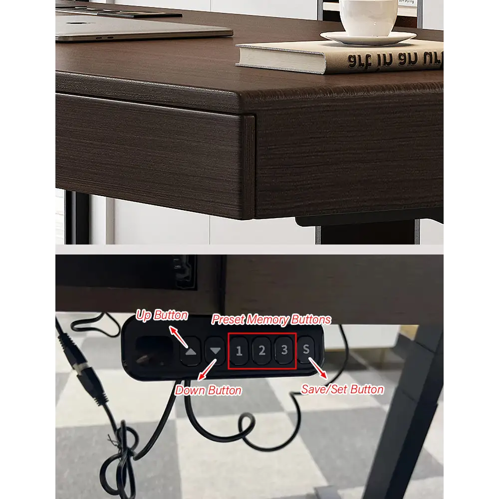 Zain Electric Standing Office Desk With Storage Solid Wood