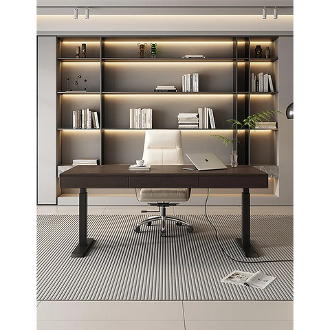 Zain Electric Standing Office Desk With Storage Solid Wood