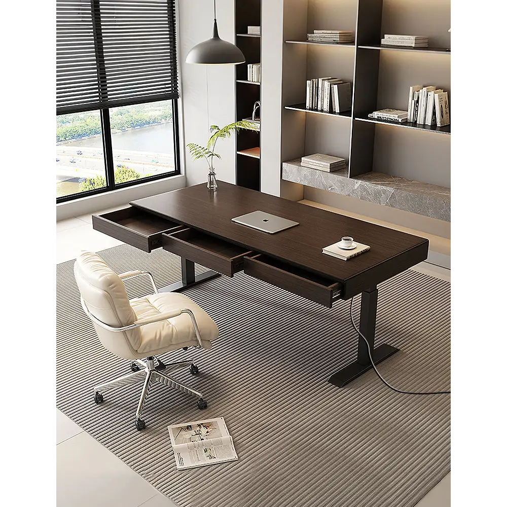 Zain Electric Standing Office Desk With Storage Solid Wood