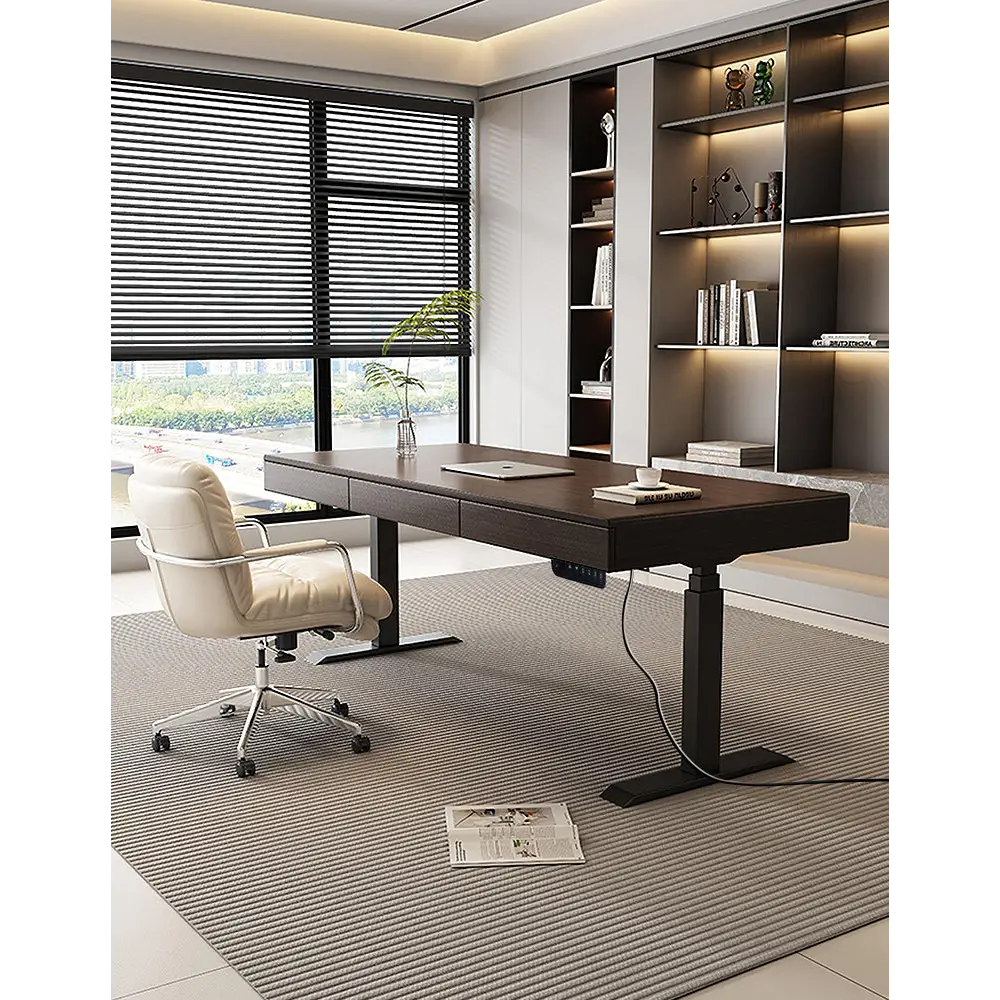 Zain Electric Standing Office Desk With Storage Solid Wood