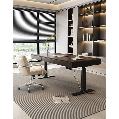 Zain Electric Standing Office Desk With Storage Solid Wood