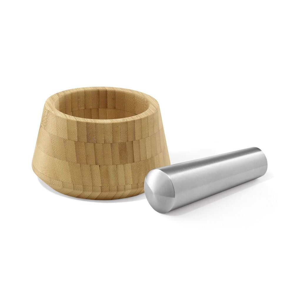 Zack Opeso Premium Brushed Steel and Bamboo Mortar and Pestle Set