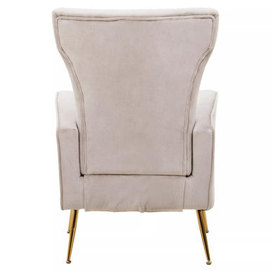 Beige zamora mink velvet accent chair with gold finish legs and soft velvet fabric for stylish seating