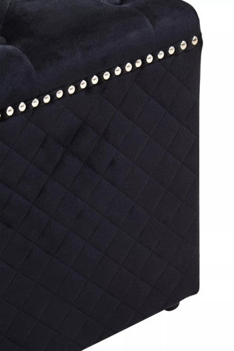 Black velvet zamora square black velvet ottoman with tufted top and silver nailhead trim for storage use