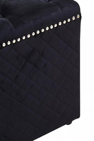 Black velvet zamora square black velvet ottoman with tufted top and silver nailhead trim for storage use