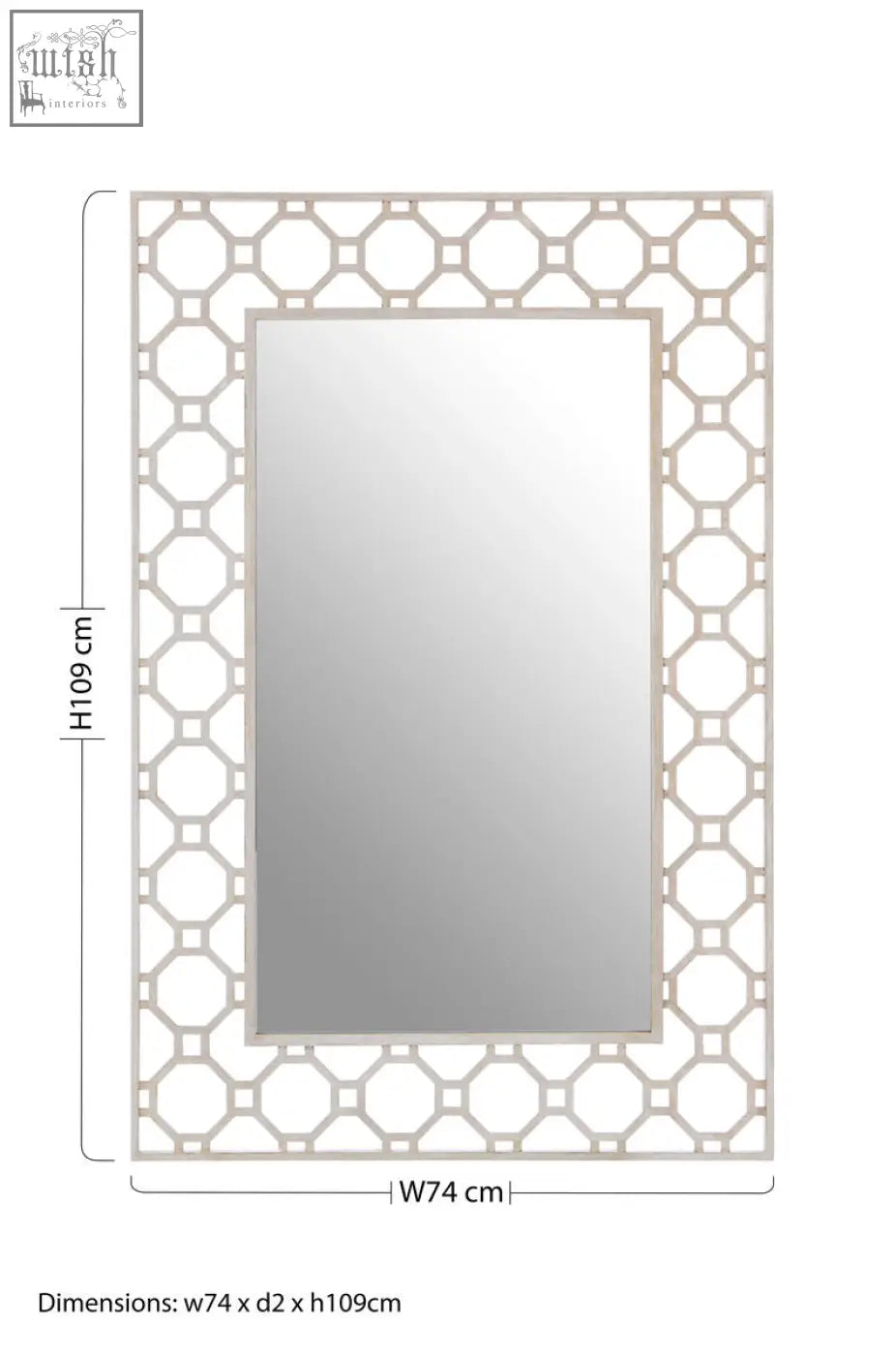 Zariah arabesque wall mirror with a rectangular off-white geometric patterned frame perfect for wall decor