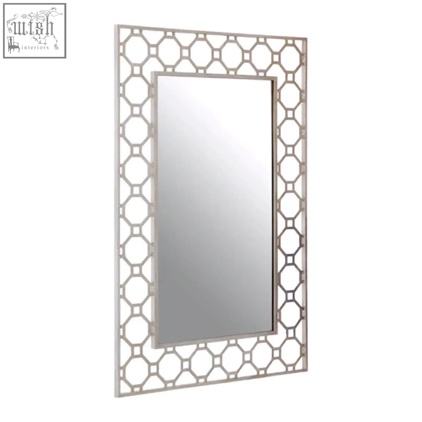 Silver-framed arabesque wall mirror with intricate geometric lattice design for stylish home decor wall mirror