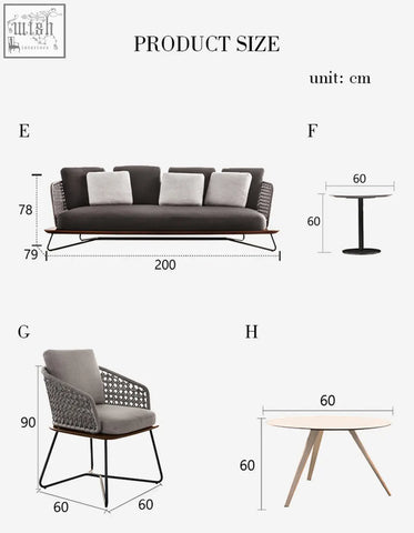Modern gray woven zarina outdoor sofa with dark cushions and wooden base perfect for outdoor sofa set use