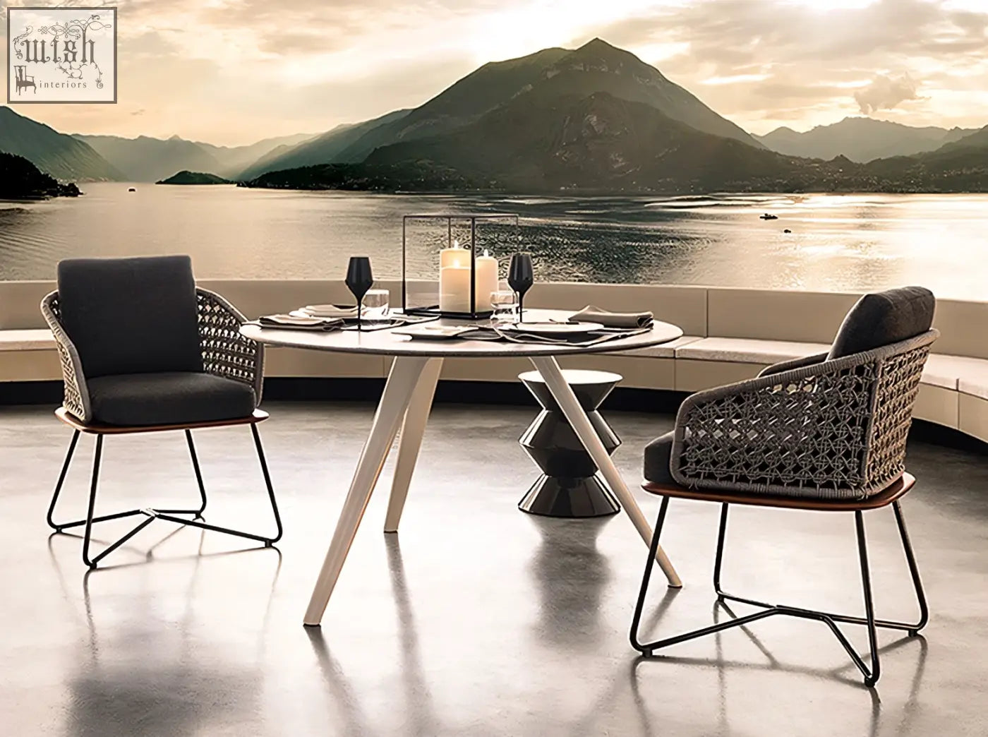 Modern woven gray outdoor dining chairs with black metal frames from zarina outdoor sofa set for garden use