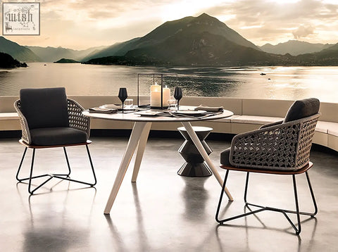Modern woven gray outdoor dining chairs with black metal frames from zarina outdoor sofa set for garden use